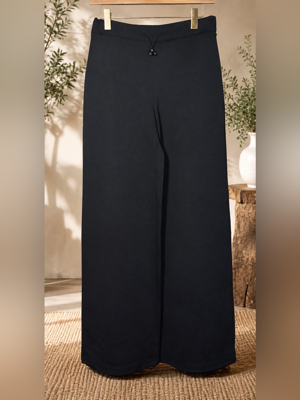 Vintage Express World Brand Y2K Black Wide Leg Yoga Pants M Long Stretch Pull On